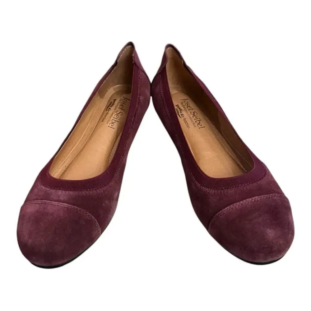 New Josef Seibel Pippa Women's Burgundy Suede Leather Cap Toe Ballet Flats 36